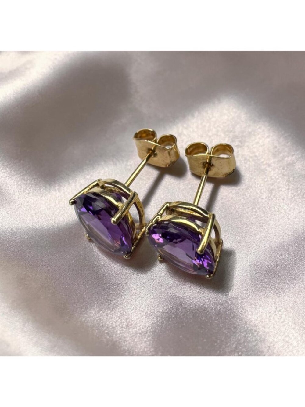 Vintage- 14K Gold Natural Amethyst Earrings Large 5CT February Birthstone Estate - Picture 13 of 16